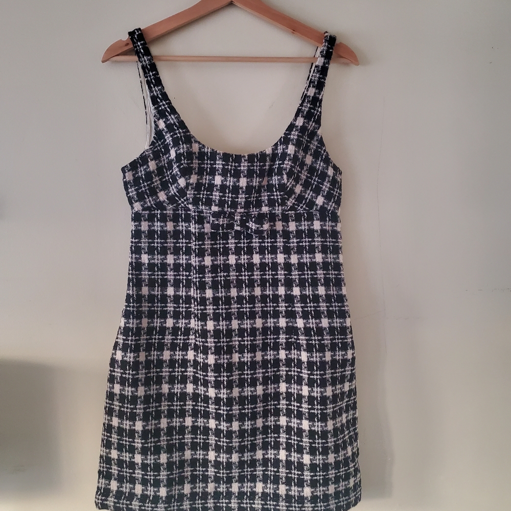 Chic Black and White Plaid Dress - Picture 2 of 6